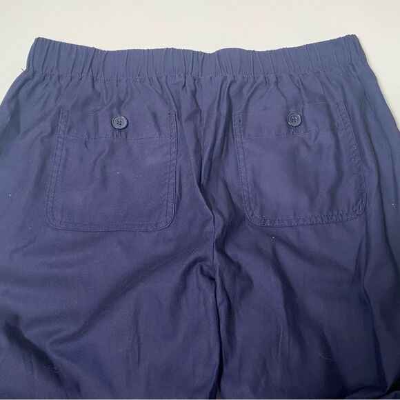 Talbots Navy Blue Cotton/Lyocell Elastic Waist Roll Tab Pants Women's Size 10 - Picture 2 of 14